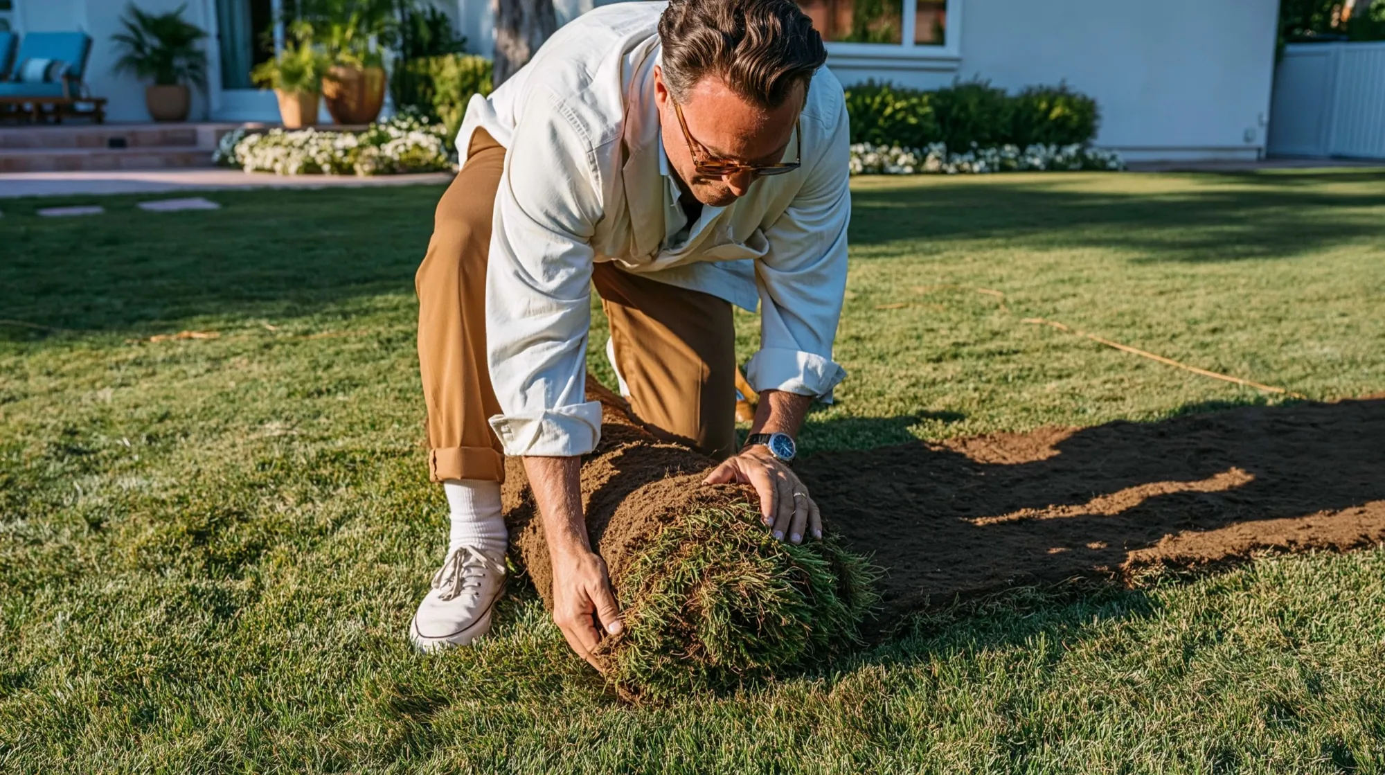 Fresh sod, laid like a fine rug